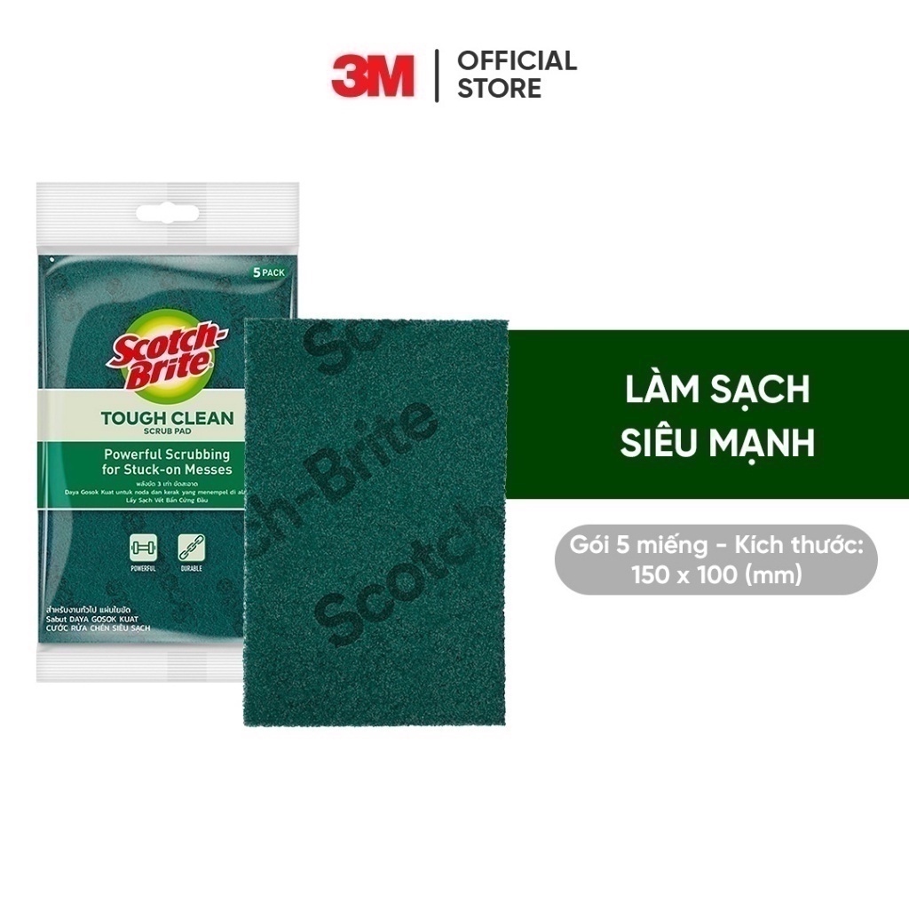 Cước rửa chén siêu sạch 3M™ Scotch-Brite®, sợi cước chất lượng cao, gói 5 miếng, 150x100mm