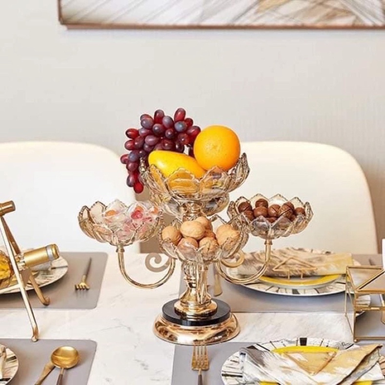 Khay mứt tết cánh sen chất liệu mika cao cấp, Khay bánh kẹo sơn tĩnh điện mạ vàng cao cấp