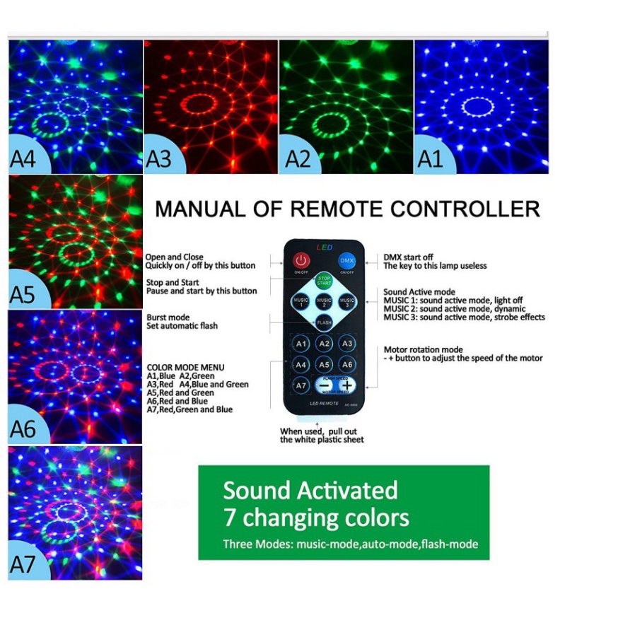 Đèn cảm ứng theo nhạc cực đẹp-Đèn Led vũ trường,đèn karaoke gia đình,đèn trang trí sân vườn phòng karaoke kèm điều khiển