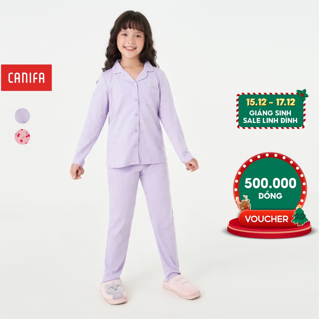 Bộ pyjama bé gái CANIFA áo dài tay quần dài in họa tiết 1LS23W012