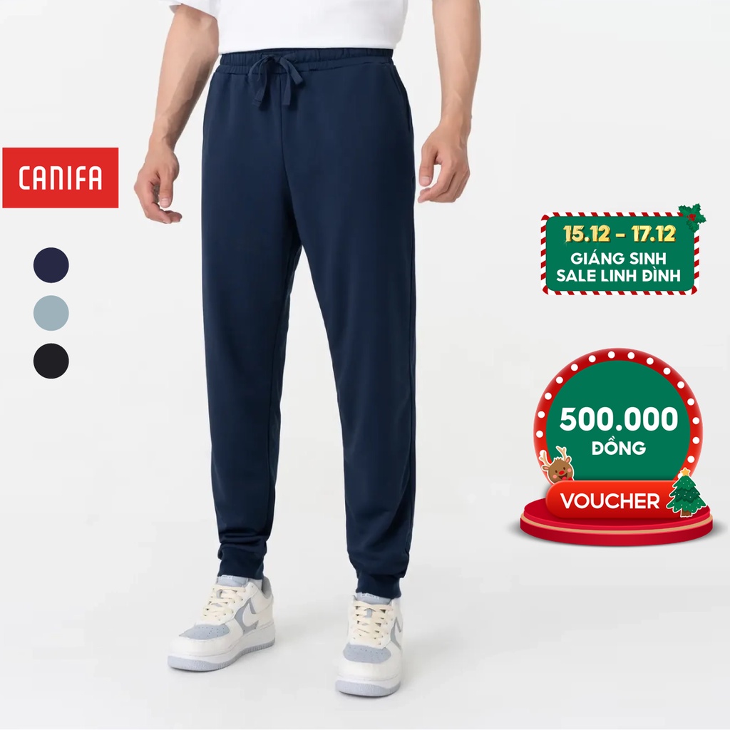 Quần nỉ nam CANIFA dáng jogger co giãn cạp chun bo gấu 8BP23W004