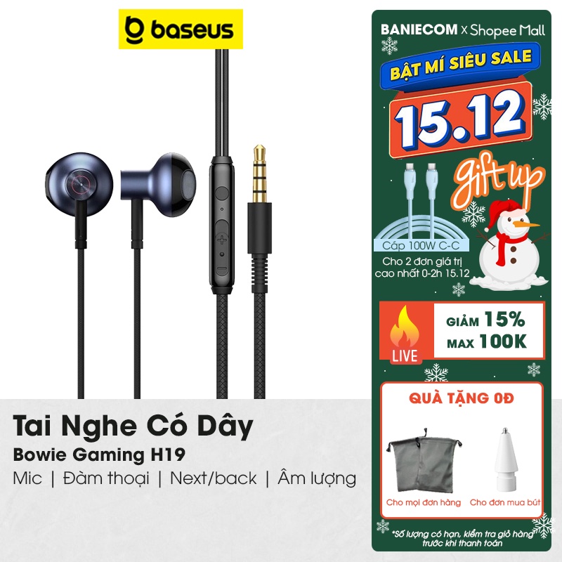 Tai Nghe Nhét Tai Baseus H19 Âm Thanh Nổi 6D Và Mic Cho Điện Thoại Xiaomi Có Dây 3.5mm - BANIECOM