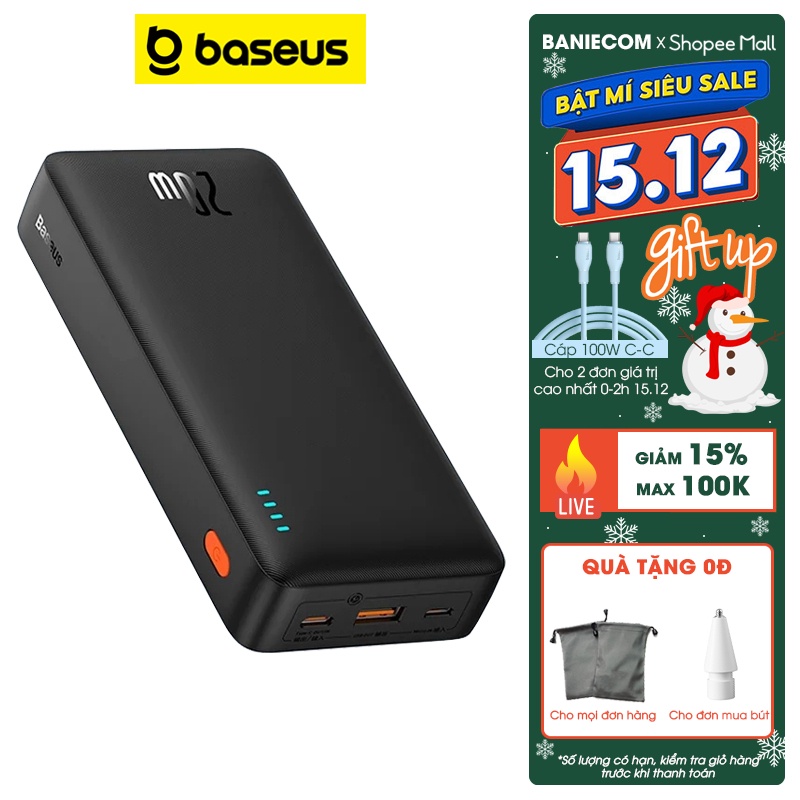 Sạc dự phòng 20000mAh 20W PD Baseus Airpow sạc nhanh 2 chiều TypeC Fast Charge Power Bank - BANIECOM