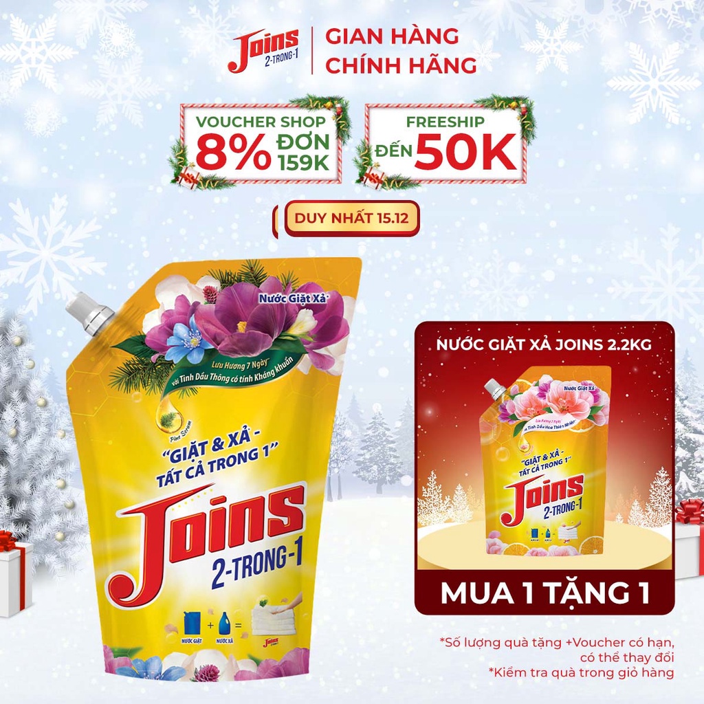Nước Giặt Xả Joins 2 Trong 1 Hương Tinh Dầu Thông & Cam Túi 2.2kg