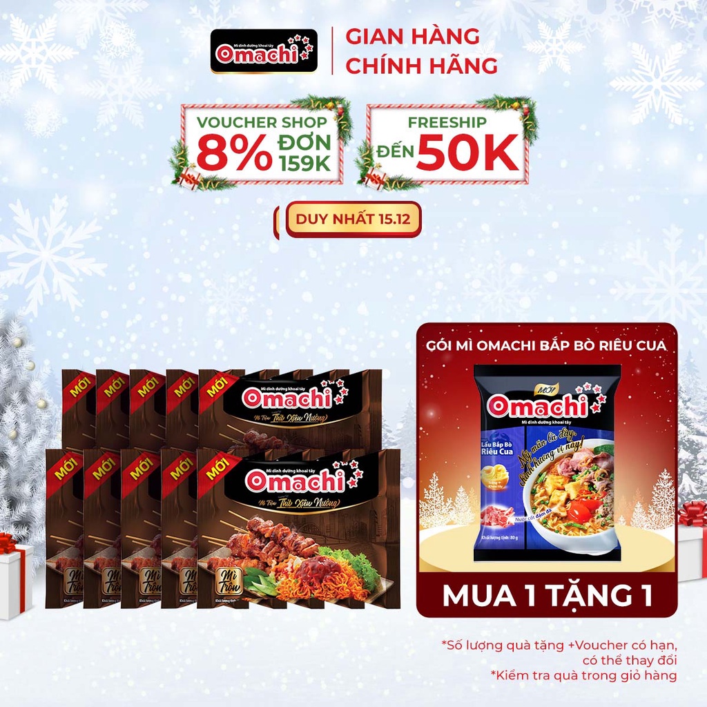 Mì Gói Omachi Thịt Xiên Nướng - Combo 10 Gói x 82G