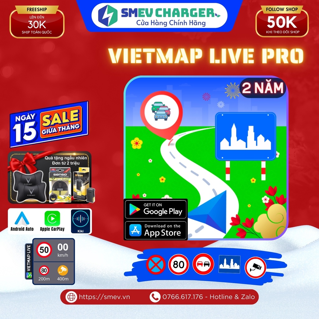 2 Năm Key Phần mềm Vietmap Live Pro Dẫn đường Cảnh báo giao thông - SMEV - Hàng chính hãng