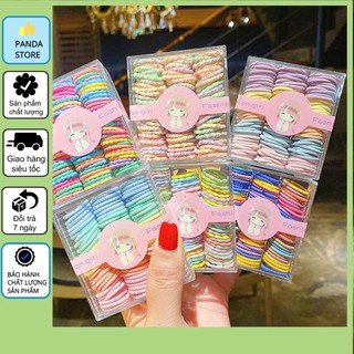 Hộp chun cột tóc cho bé, set 100 chun buộc tóc kiểu đẹp dễ thương