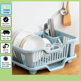 Rổ úp chén bát có khay hứng nước ngang kèm ống đựng thìa dĩa đũa, khay úp bát hứng nước việt nhật