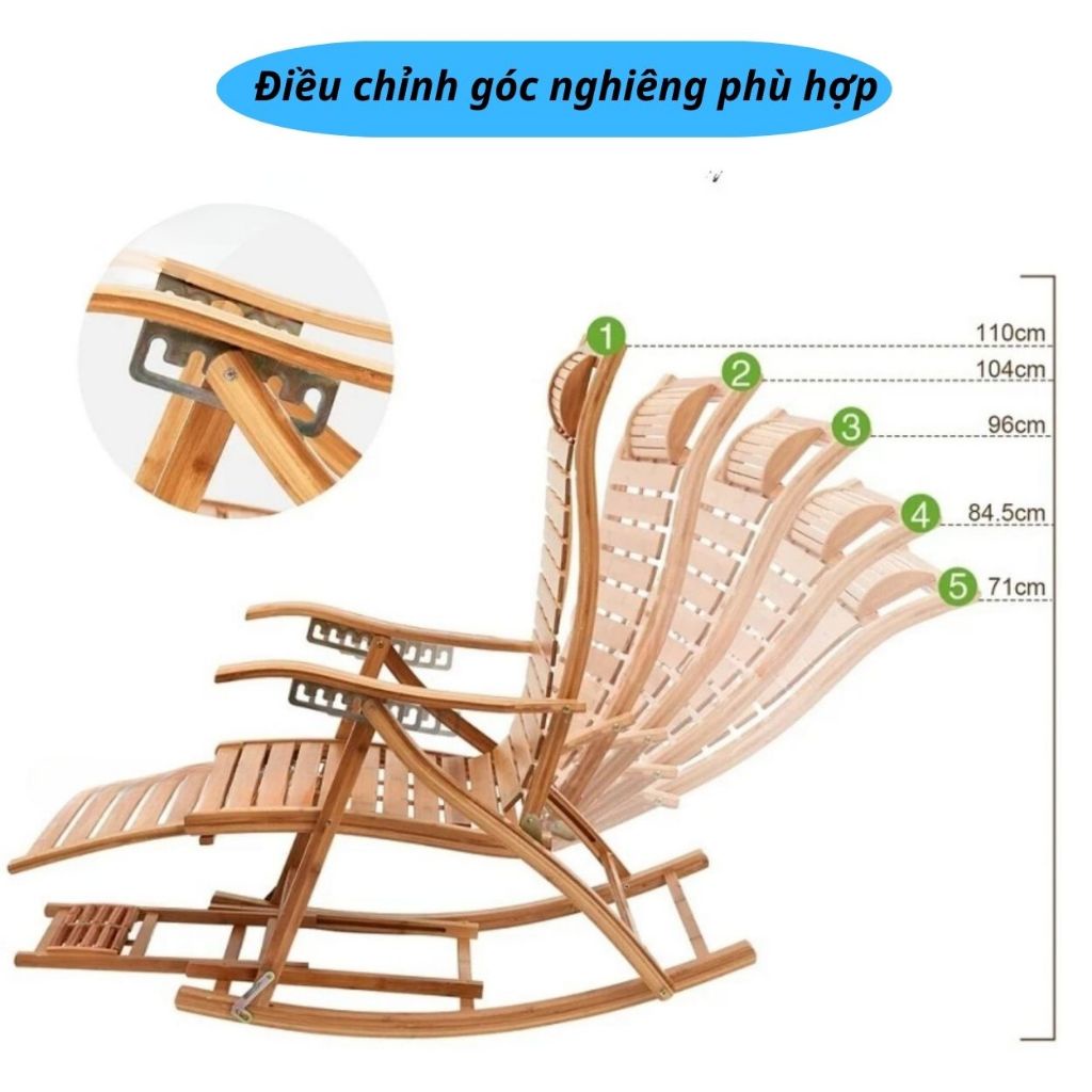 Ghế bập bênh thư giãn bằng gỗ có matxa chân GD470