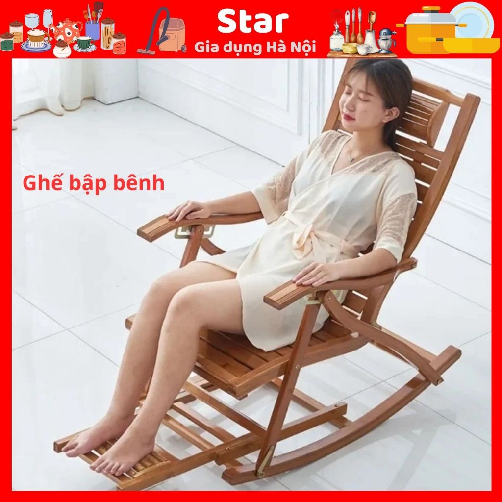 Ghế bập bênh thư giãn bằng gỗ có matxa chân GD470