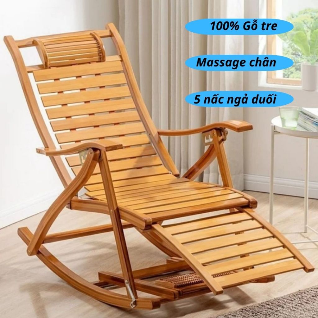 Ghế bập bênh thư giãn bằng gỗ có matxa chân GD470