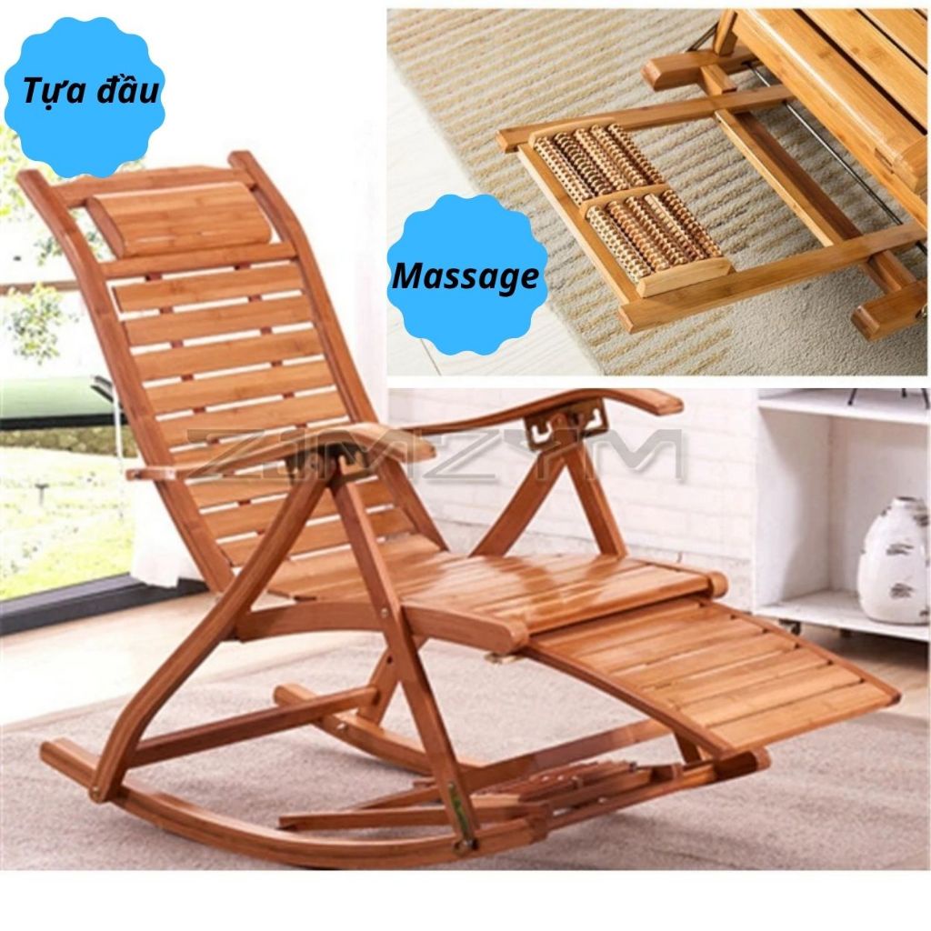 Ghế bập bênh thư giãn bằng gỗ có matxa chân GD470