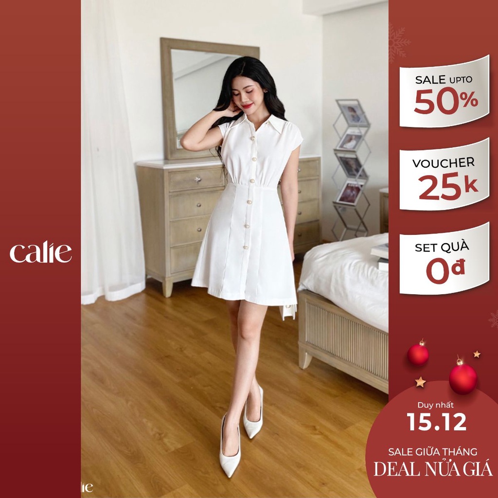 Váy dáng A cổ đức can eo tôn dáng kết hợp tay chờm CALIE VA300