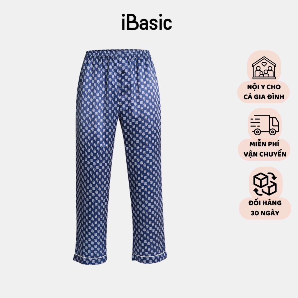 Quần dài mặc nhà nam pyjama lụa satin hoạ tiết icon iBasic HOMM016B