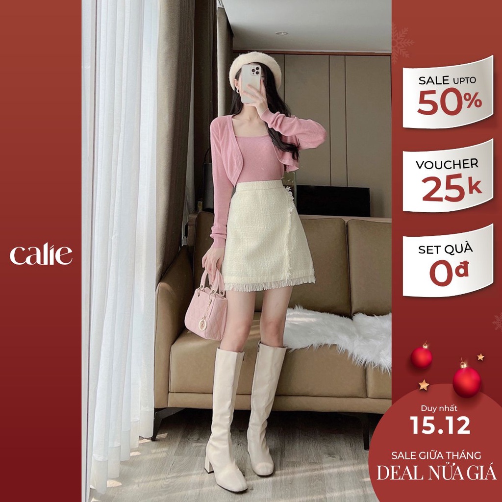Set áo 2 dây và áo khoác nữ tính dệt len Calie Al115