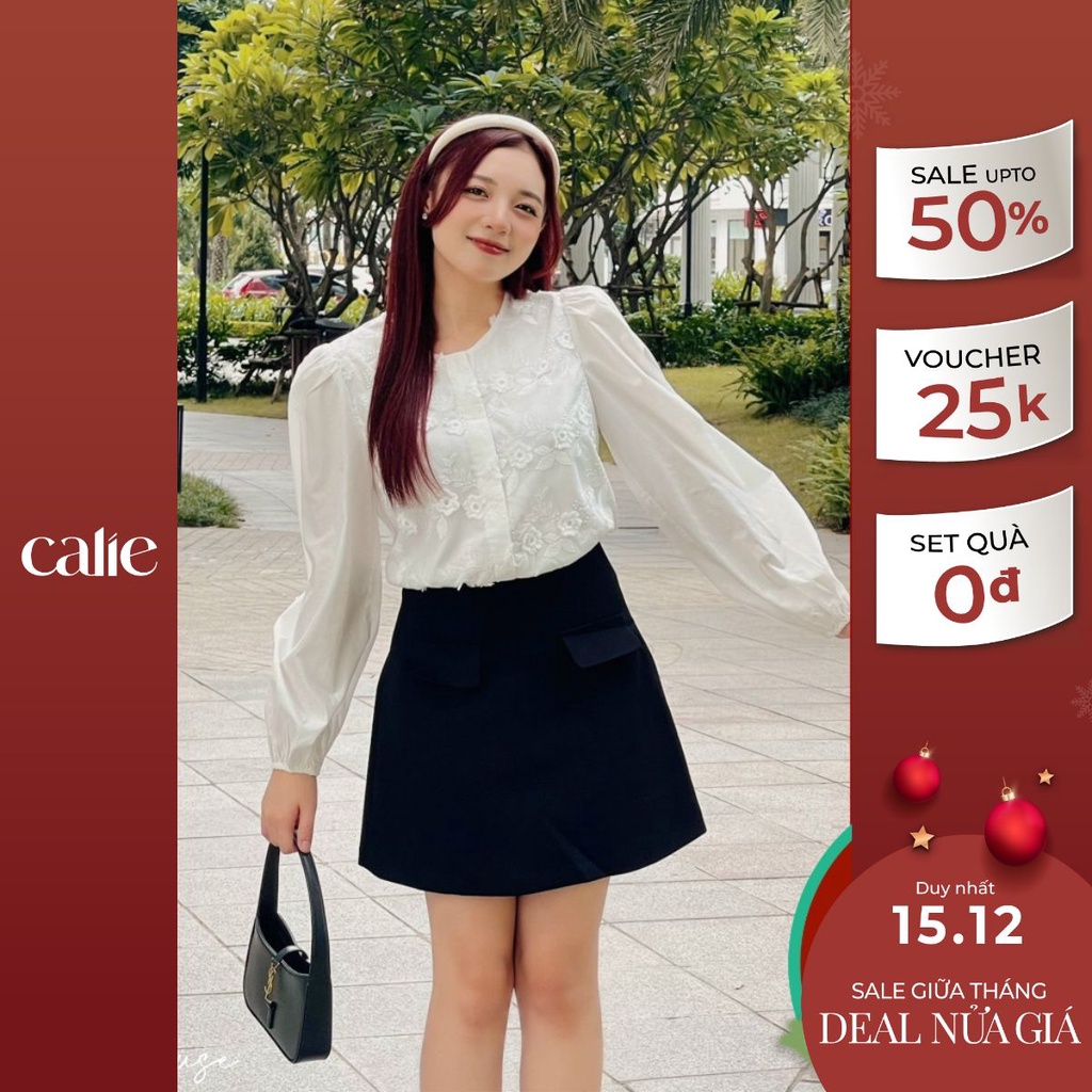 Áo croptop nữ phối ngực chun gấu họa tiết hoa dập nổi CALIE AS258