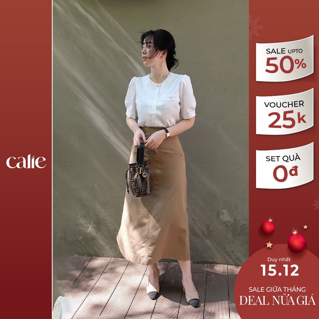 Chân váy dáng A midi xẻ sau cạp cao CALIE CA089
