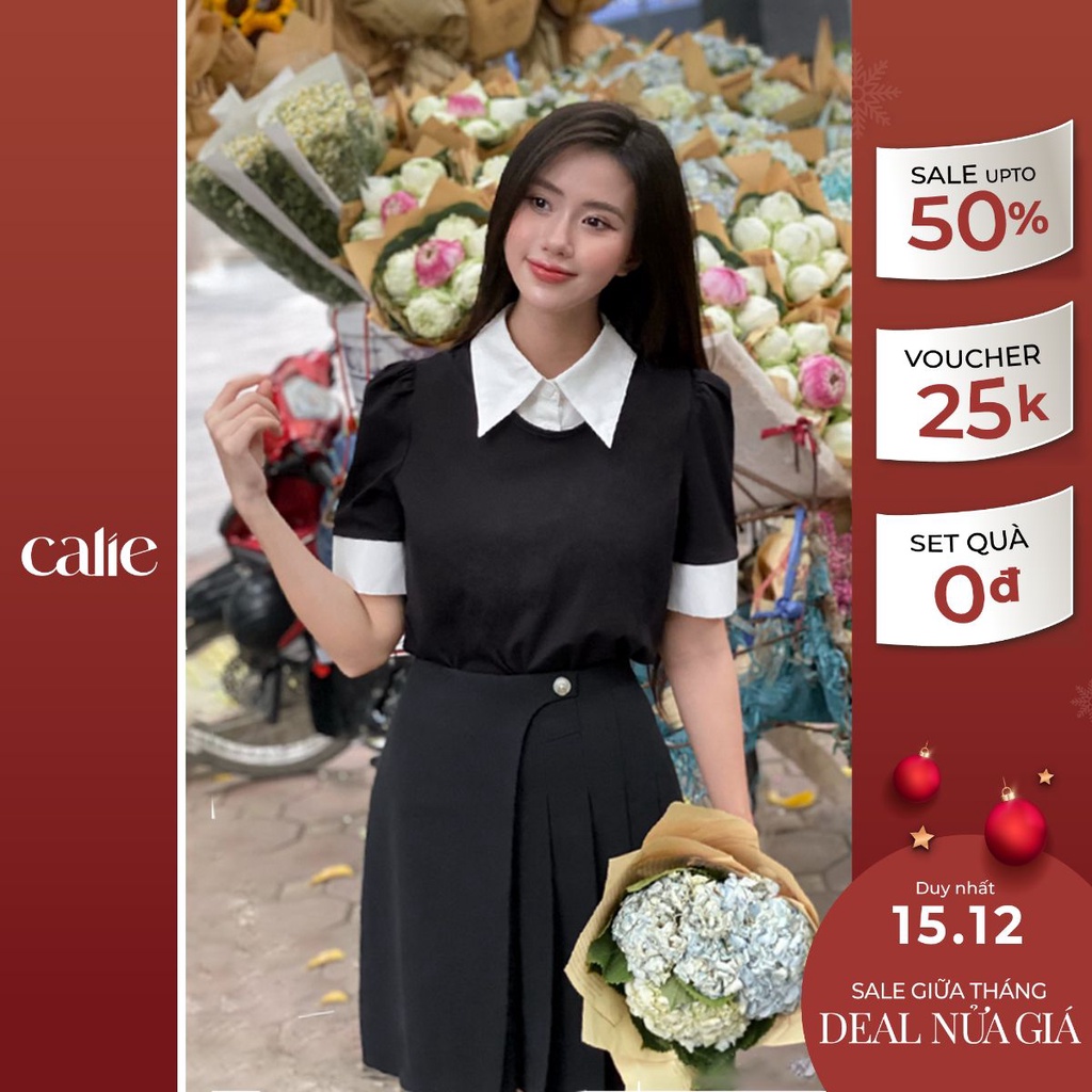 Áo dệt kim nữ phối cổ đức dáng basic dễ phối đồ CALIE AF126