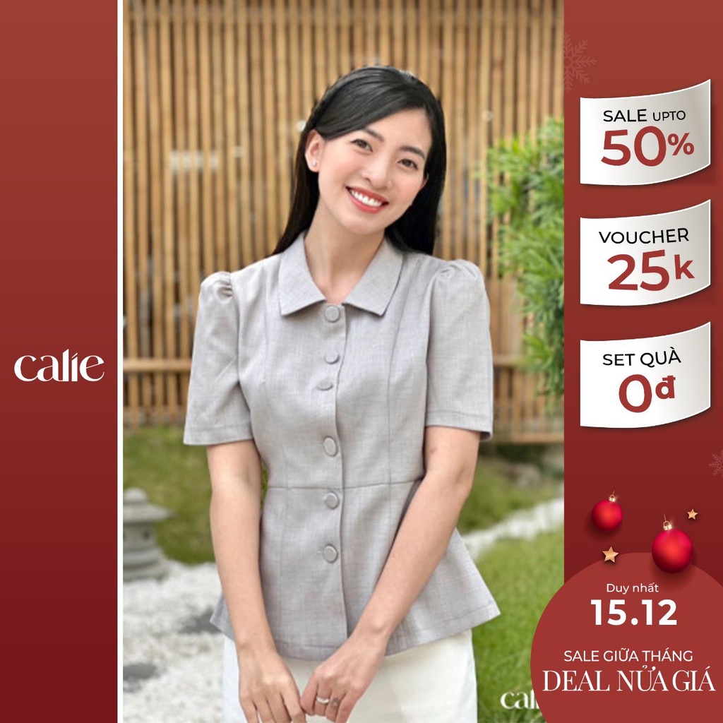 Áo peplum nữ cổ bẻ cúc bọc CALIE PL042