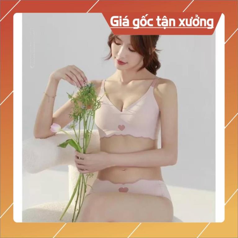 Bộ Đồ Lót Nữ Cotton Không Gọng Tàng Hình Cao Cấp, Set Đồ Lót Trái Tym Cute Mềm Mại Thoải Mái Kháng Khuẩn bardshop1