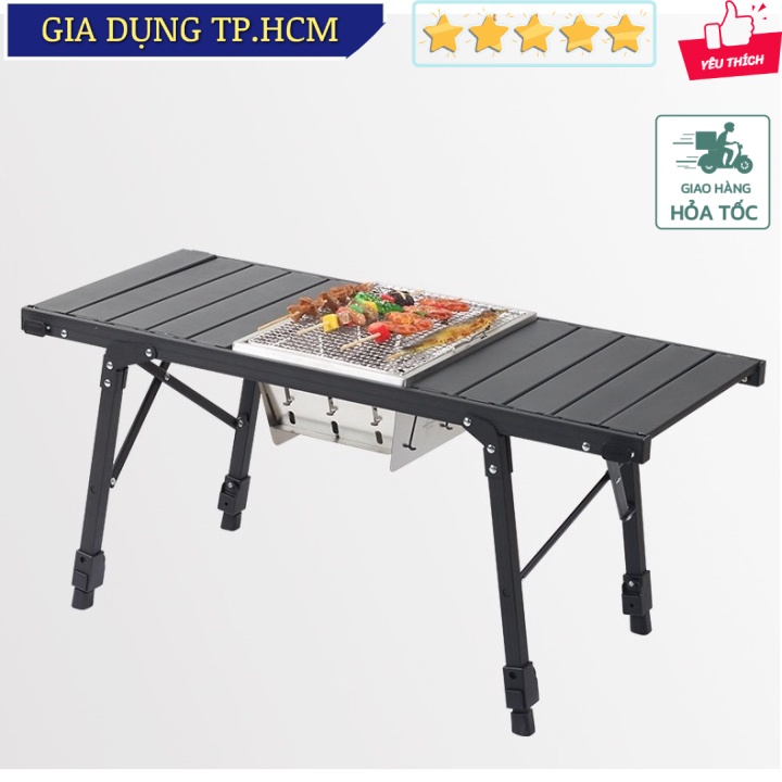 🆕 Bàn dù lịch nướng BBQ ngoài trời có thể xếp gọn Camping IGT Tourist Table Adjustable Height Outdoo