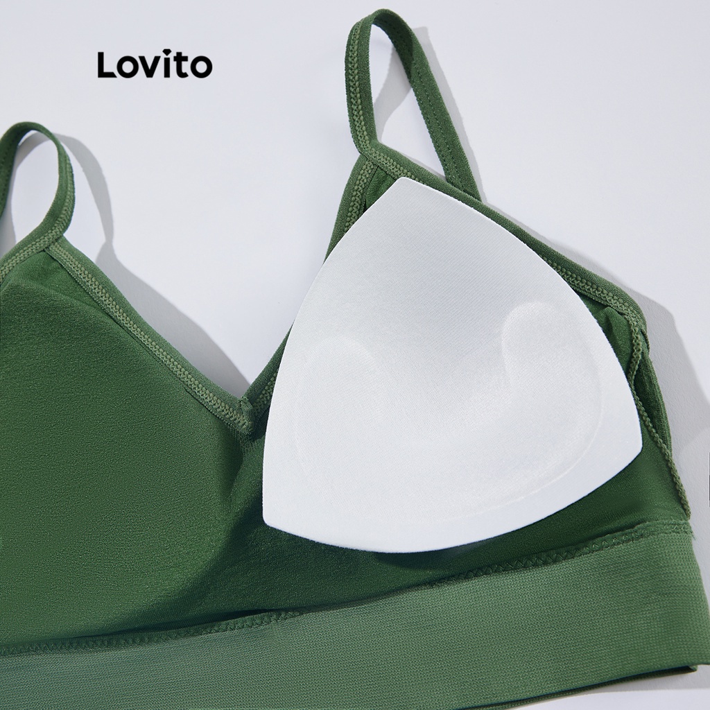 Áo ngực thể thao Lovito mềm mại có thể tháo rời L00002 (màu xanh lá/đen/vàng)