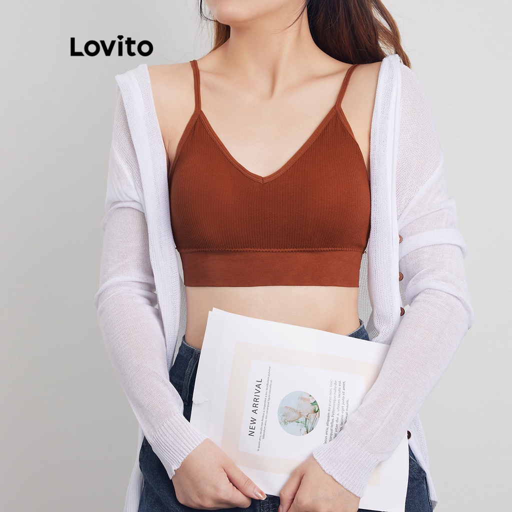 Áo ngực thể thao Lovito mềm mại có thể tháo rời L00002 (màu xanh lá/đen/vàng)