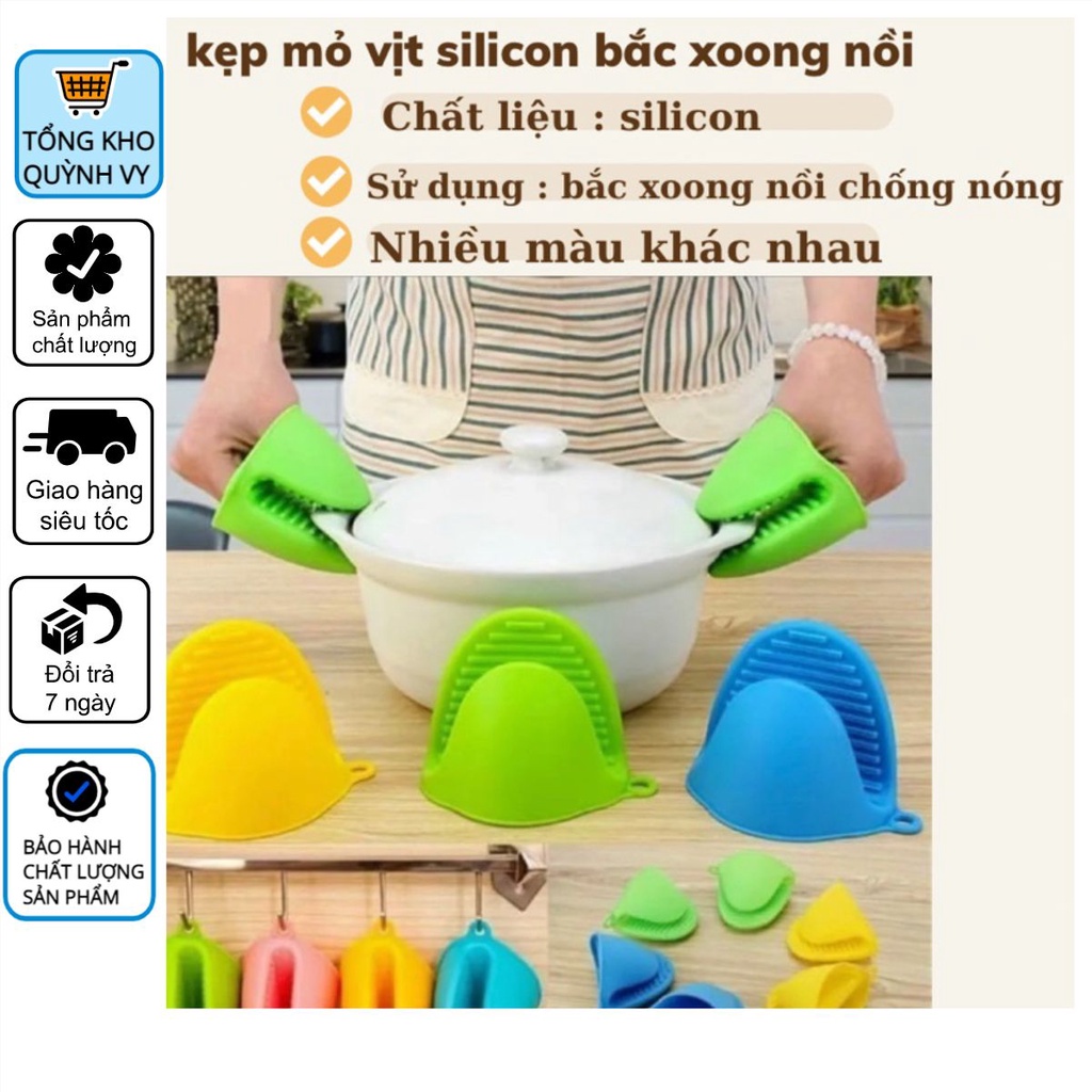 Lót tay silicon bê xoong nồi chống nóng, kẹp bắc nồi tiện ích