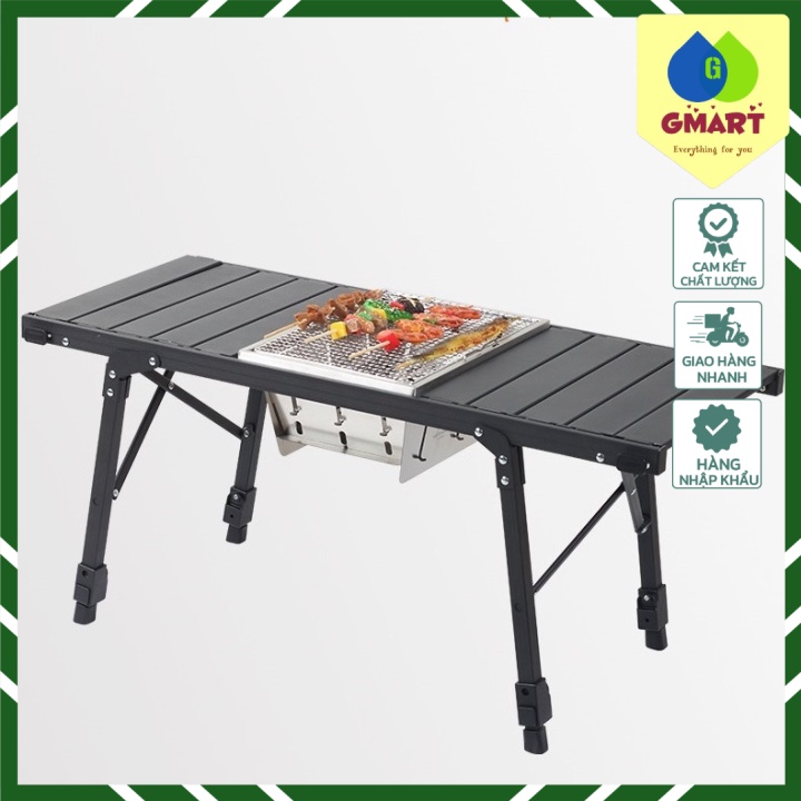 Bàn dù lịch nướng BBQ ngoài trời có thể xếp gọn Camping IGT Tourist Table Adjustable Height 60 cm