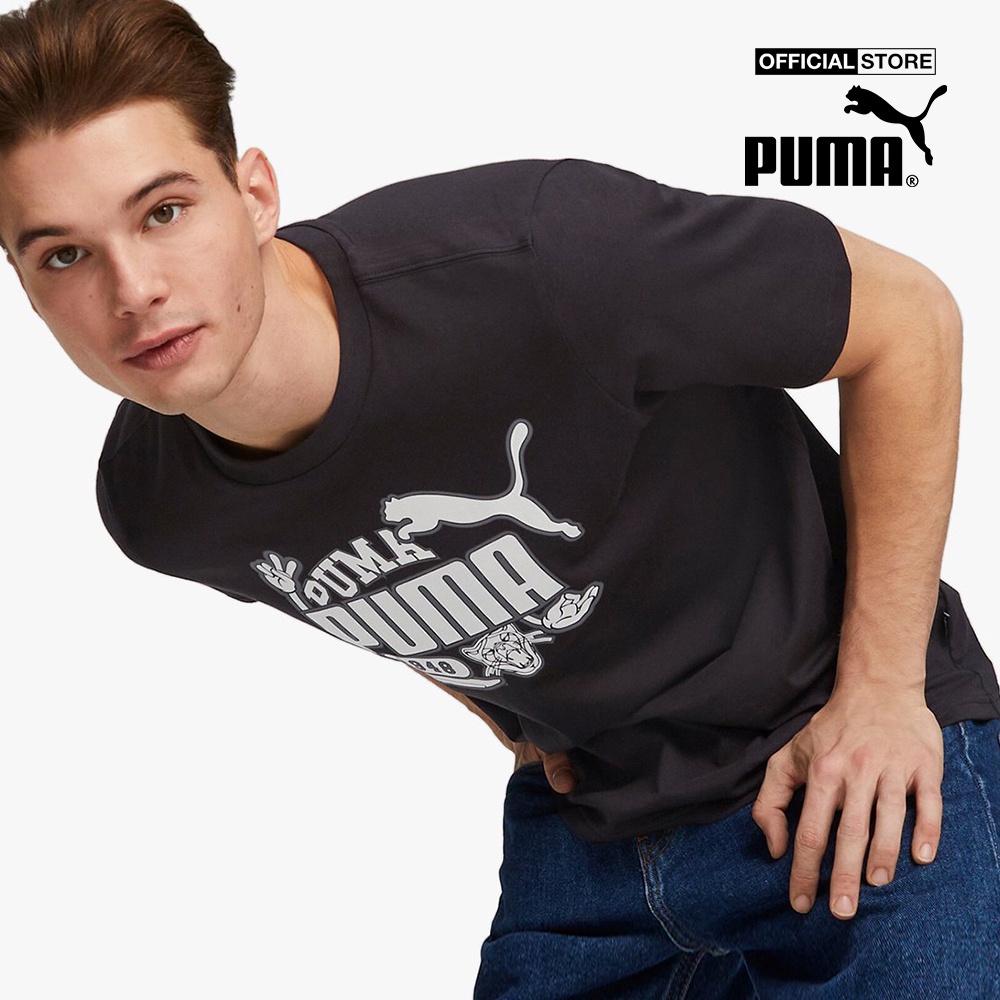 PUMA - Áo thun nam cổ tròn tay ngắn phối logo thời trang 674476-01