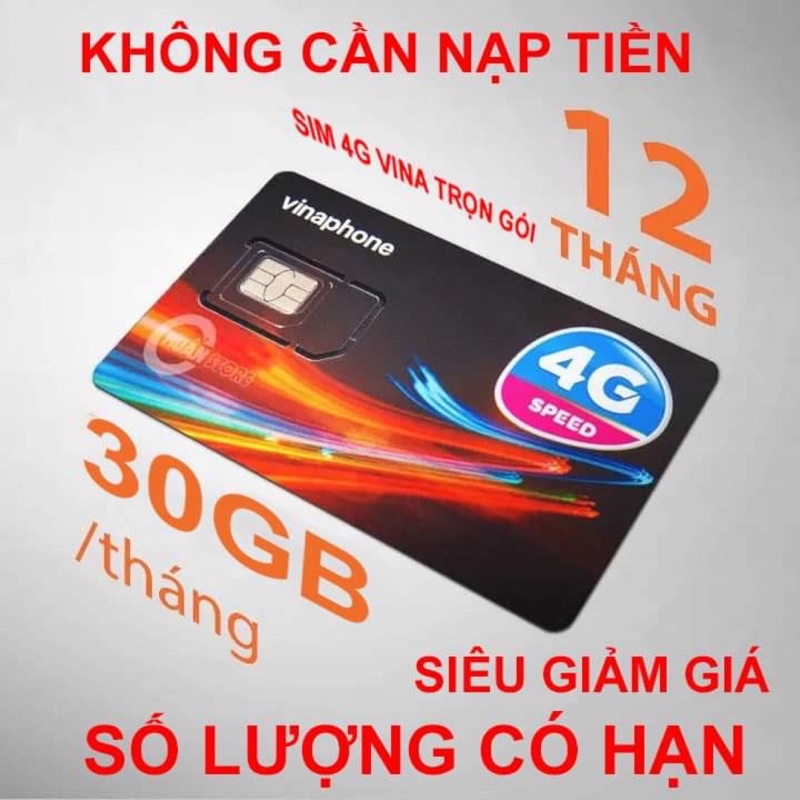SIM 4G VinaPhone 12YOLO70  vào mạng miễn phí 1 năm 30GB/tháng x12 tháng