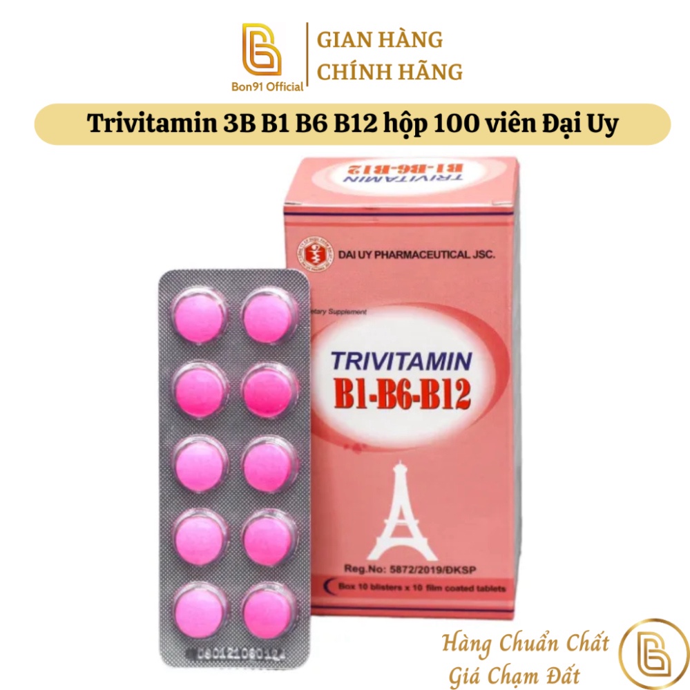 Trivitamin 3B B1 B6 B12 hộp 100 viên Đại Uy (tem công ty)