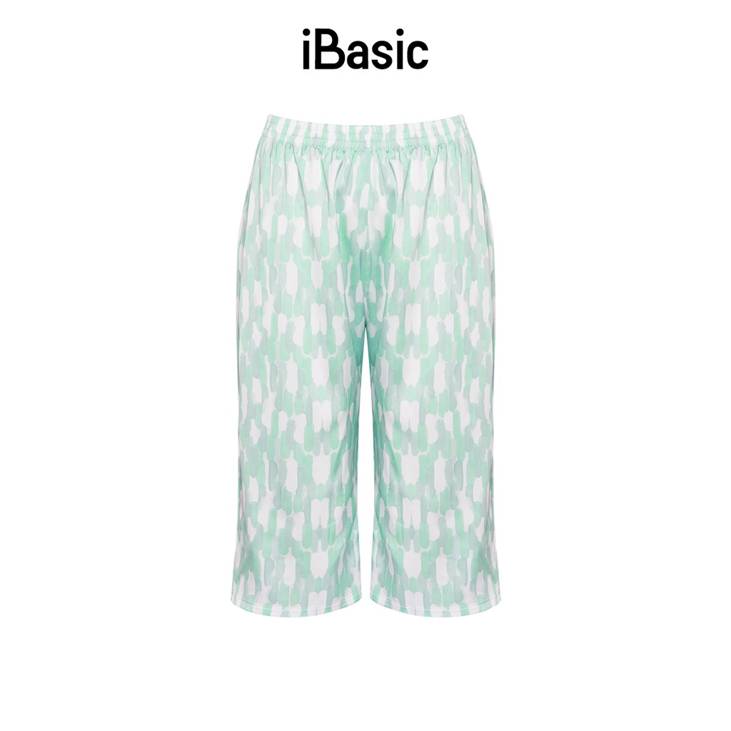 Quần lửng mặc nhà nữ pyjama lụa satin hoạ tiết iBasic HOMW031B