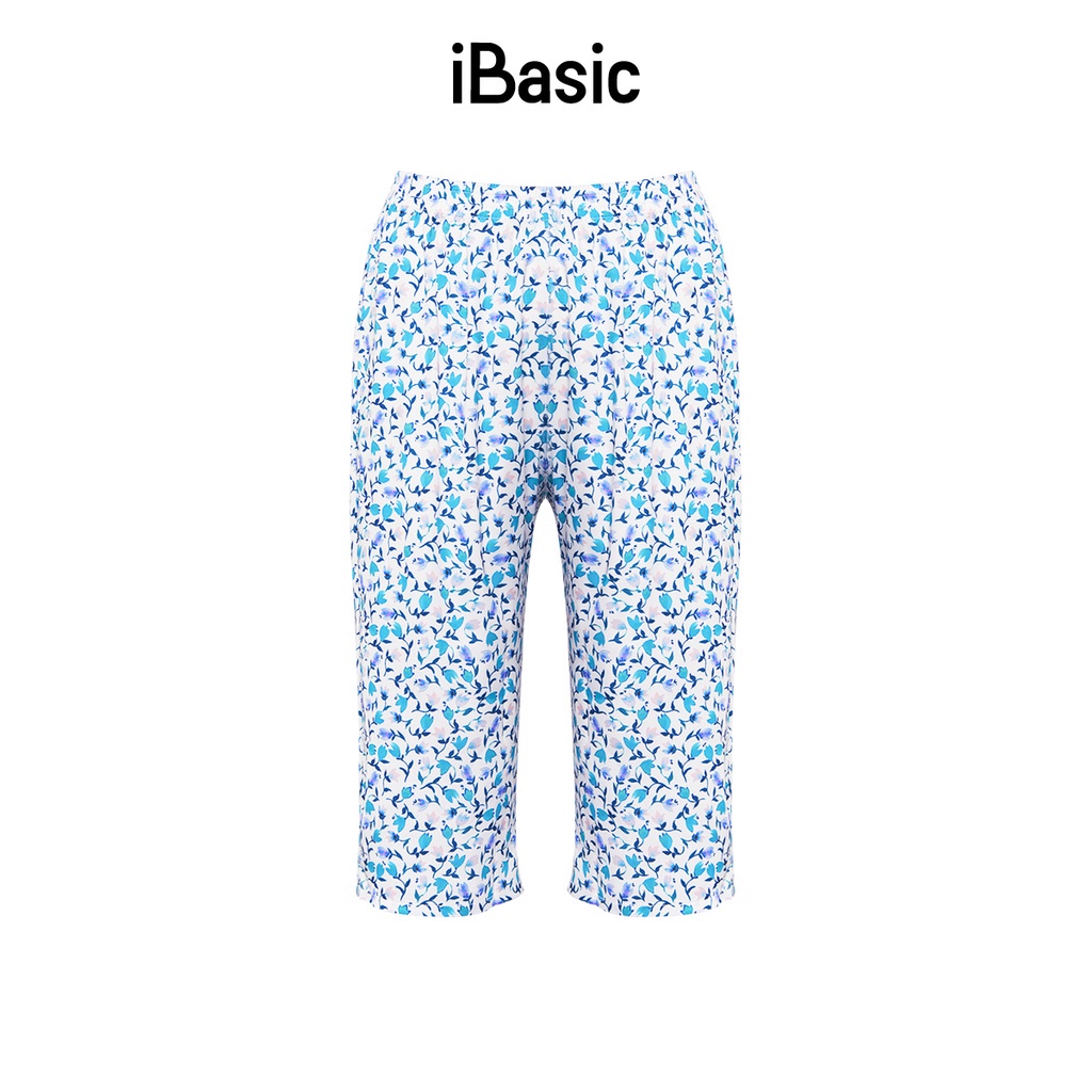 Quần lửng mặc nhà nữ pyjama lụa satin hoạ tiết iBasic HOMW031B