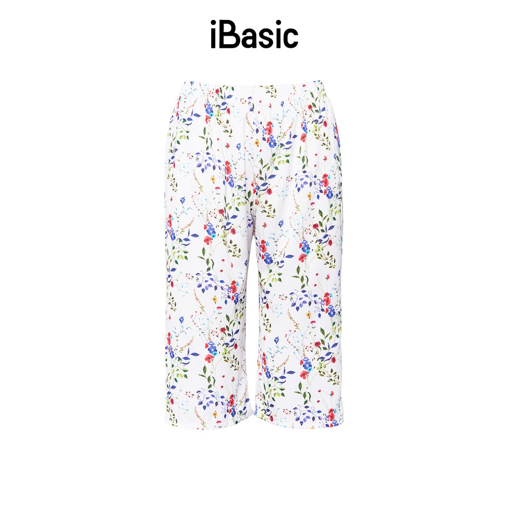 Quần lửng mặc nhà nữ pyjama lụa satin hoạ tiết iBasic HOMW031B