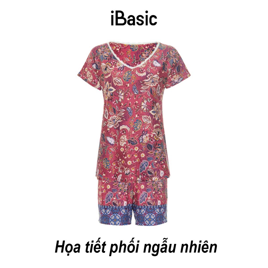 Bộ mặc nhà nữ tay ngắn thun hoạ tiết iBasic HOMW034T và HOMW034B