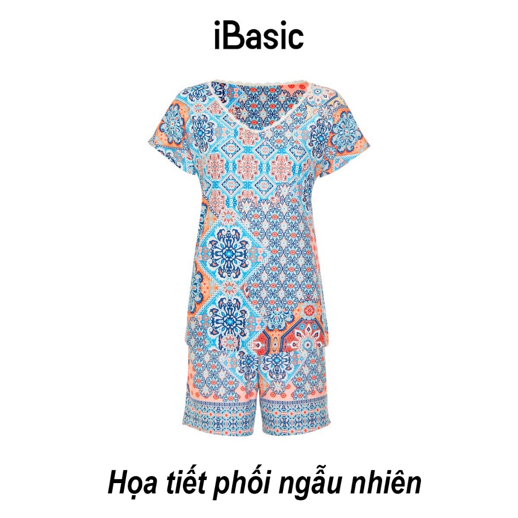 Bộ mặc nhà nữ tay ngắn thun hoạ tiết iBasic HOMW034T và HOMW034B