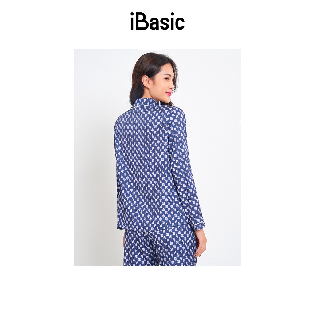 Bộ pyjama nữ lụa Satin dài hoạ tiết icon iBasic HOMW029T và HOMW029B