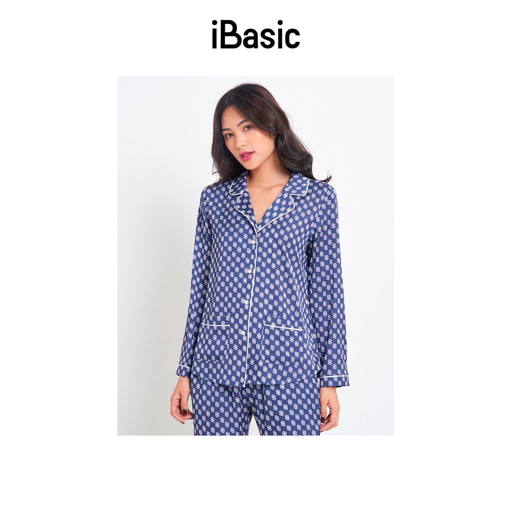 Bộ pyjama nữ lụa Satin dài hoạ tiết icon iBasic HOMW029T và HOMW029B