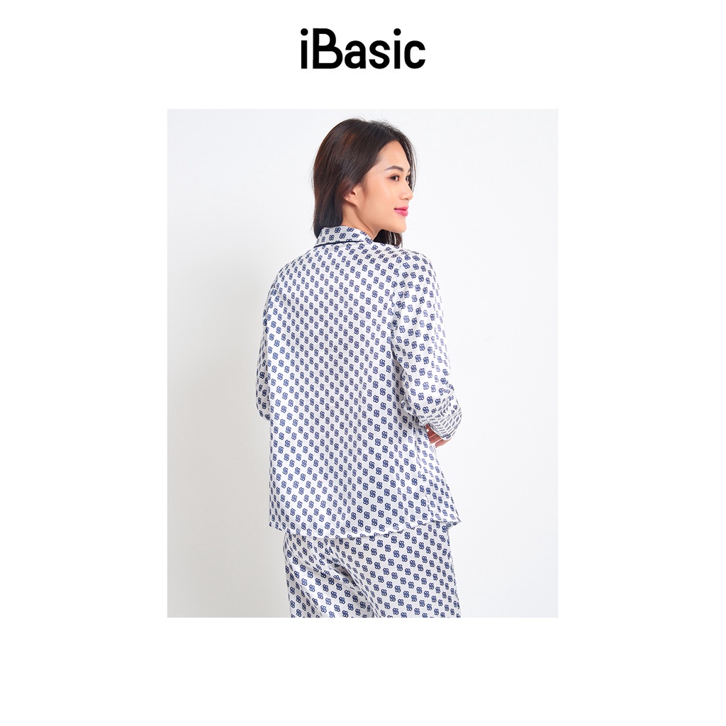 Bộ pyjama nữ lụa Satin dài hoạ tiết icon iBasic HOMW029T và HOMW029B