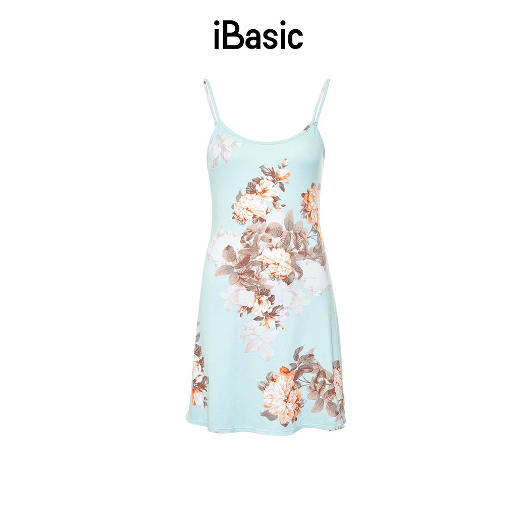 Đầm ngủ nữ thun hai dây họa tiết hoa văn iBasic 7916-1