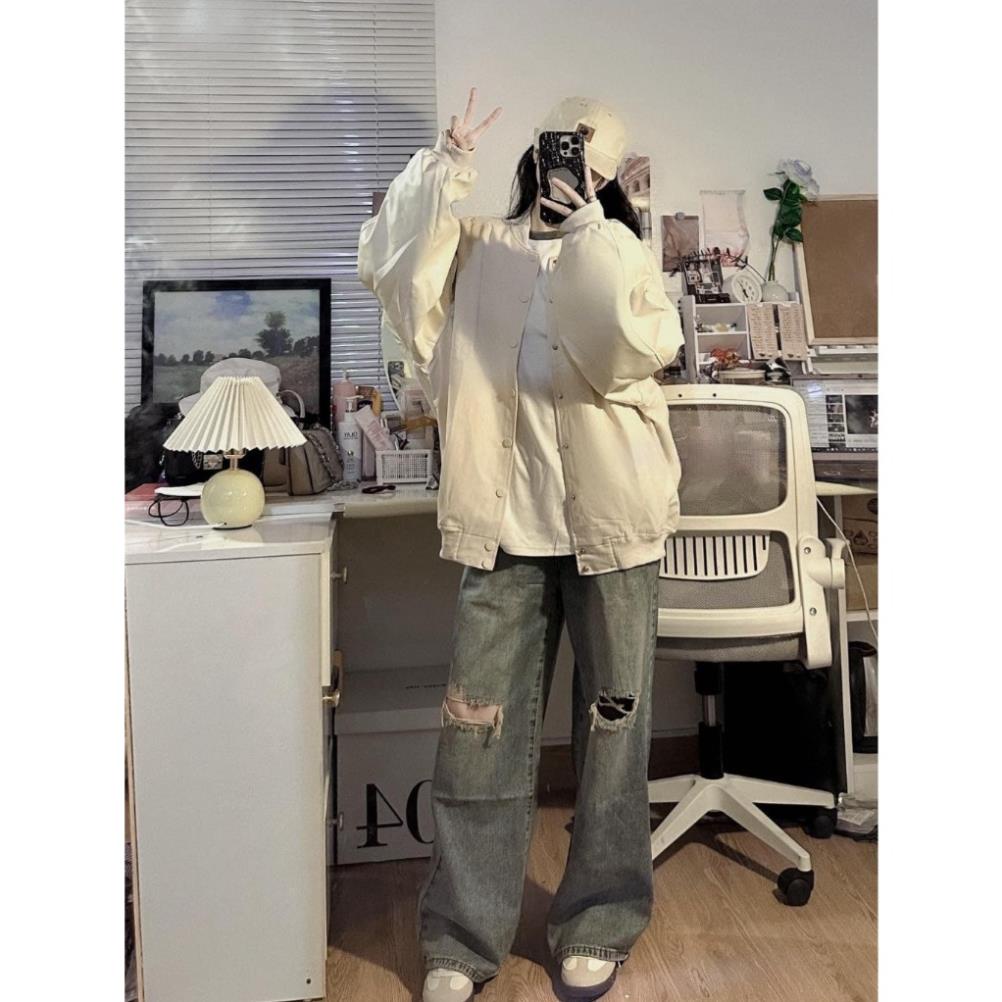 Áo khoác bomber trơn phối tay da from rộng - meo1998_store - Aokhoacbomber A27 hot