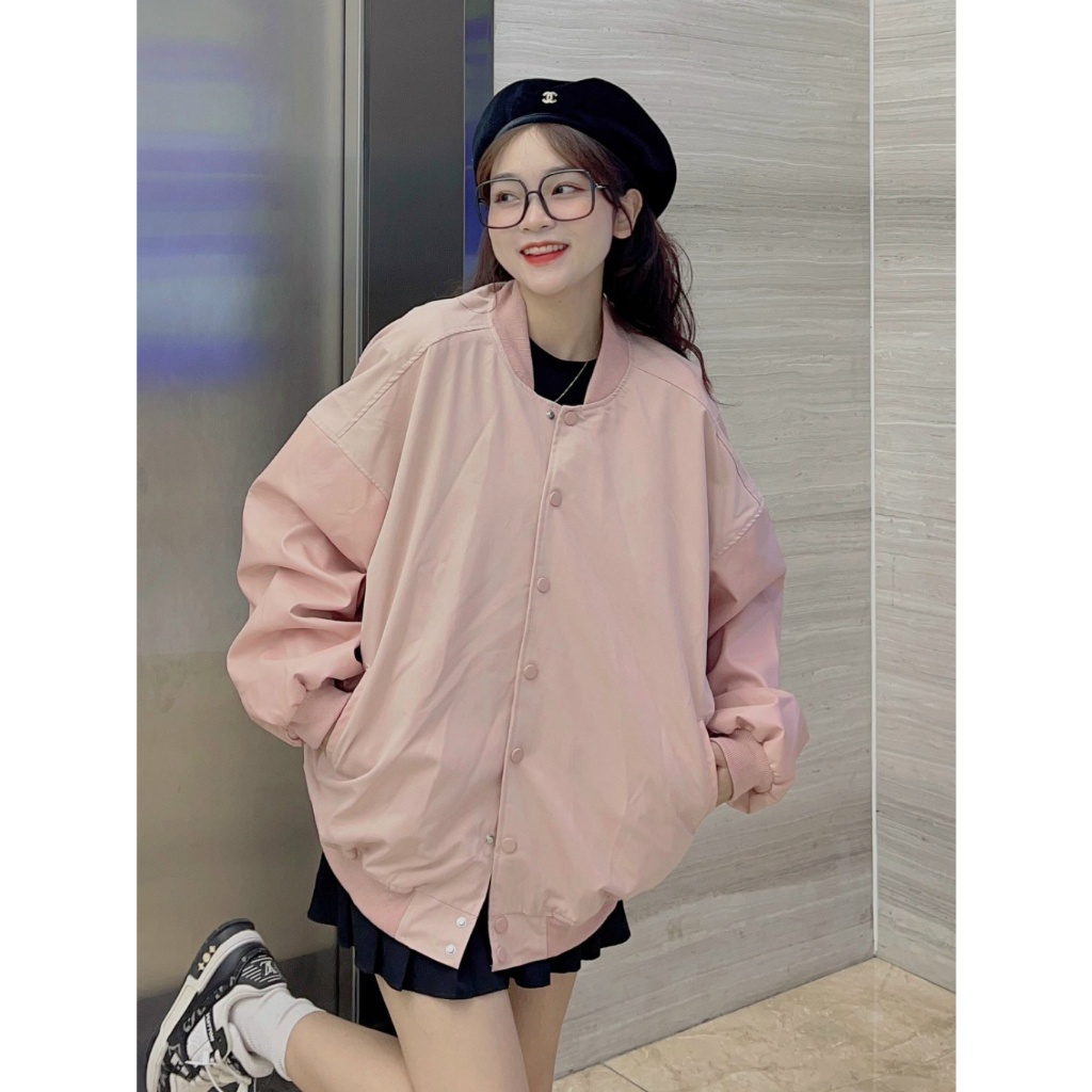 Áo khoác bomber trơn phối tay da from rộng - meo1998_store - Aokhoacbomber A27 hot