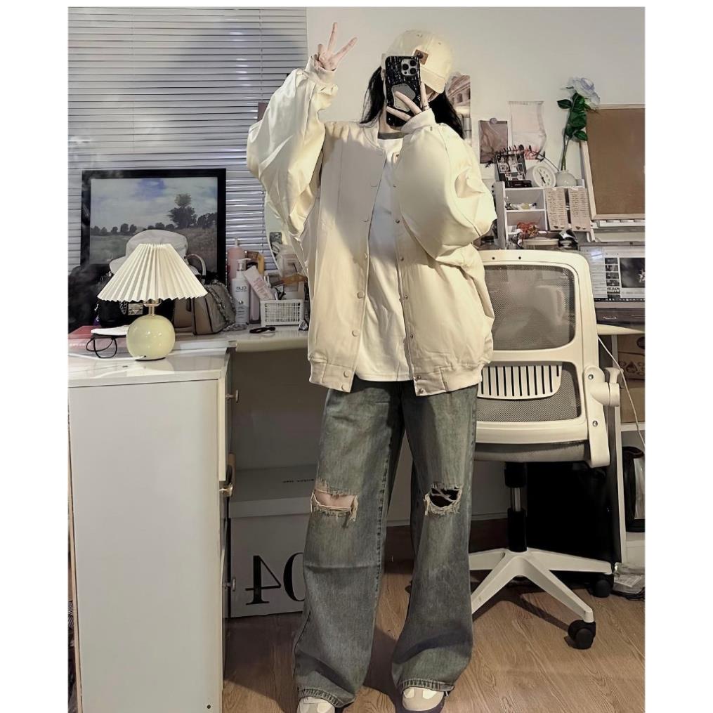 Áo khoác bomber trơn phối tay da from rộng - meo1998_store - Aokhoacbomber A27 hot