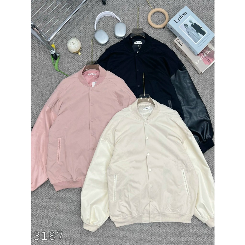 Áo khoác bomber trơn phối tay da from rộng - meo1998_store - Aokhoacbomber A27 hot