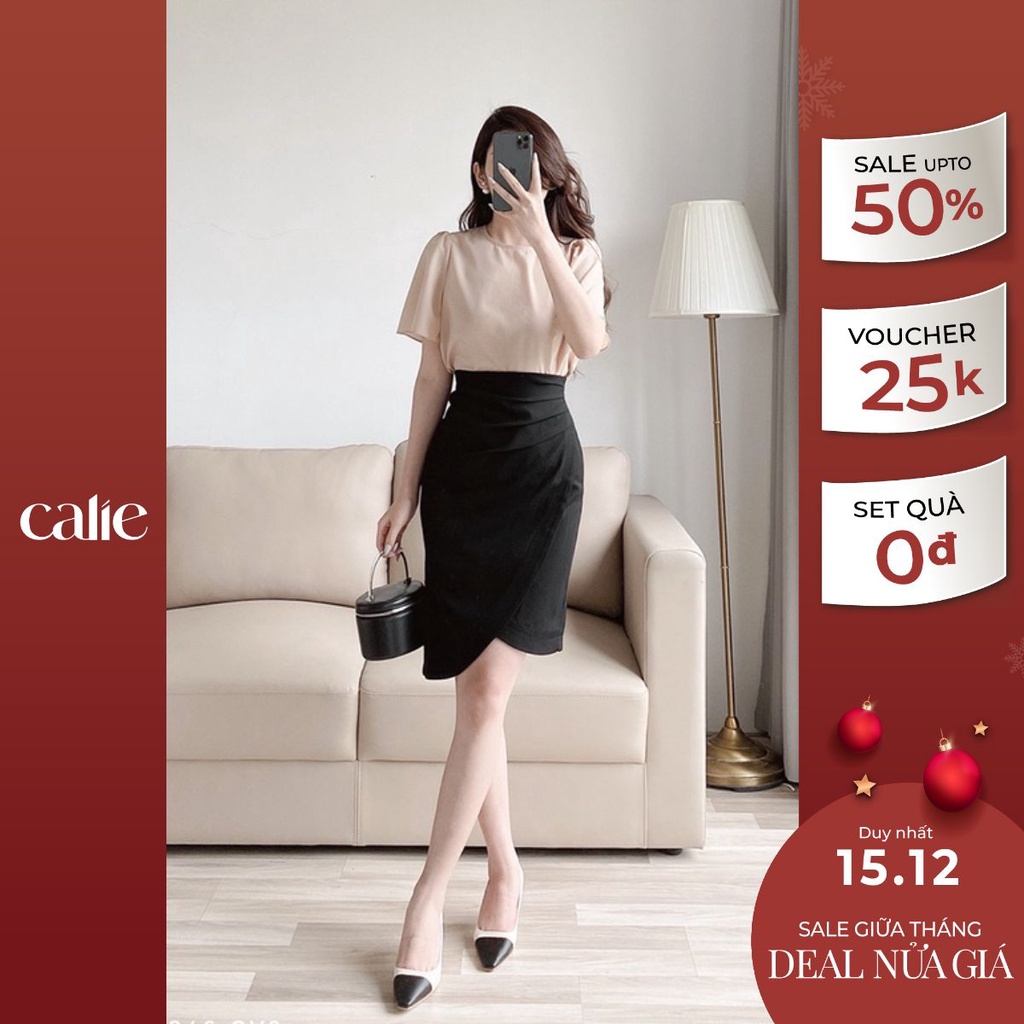Chân váy bút chì nữ dáng dài nhún eo xẻ tà tôn dáng thanh lịch thời trang công sở Calie House CV2