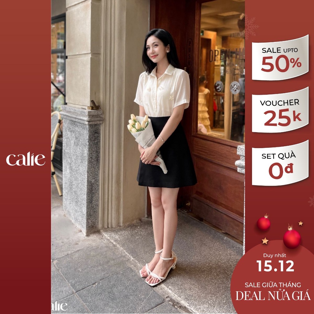 Chân váy dáng A vạt lệch đính cúc cạp CALIE CA081