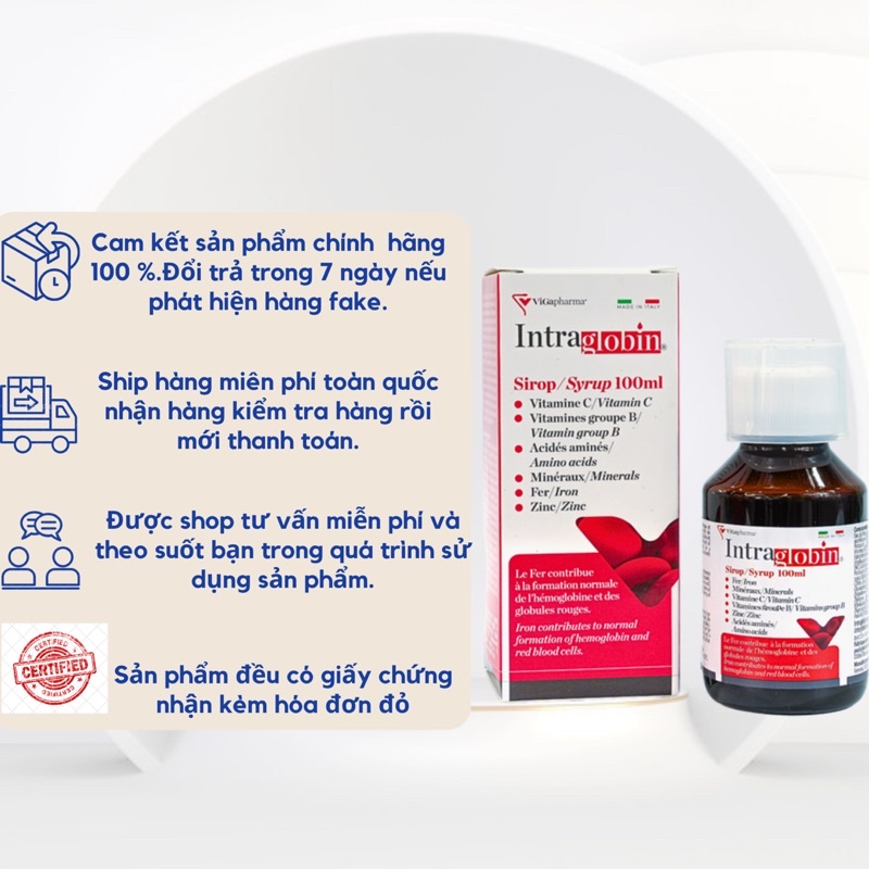 Bổ Máu Bổ Sung Sắt Với Siro Bổ Máu INTRA GLOBIN Bổ Máu Tái Tạo Hồng Cầu Tăng Đề Kháng Chăm Sóc Sức Khoẻ