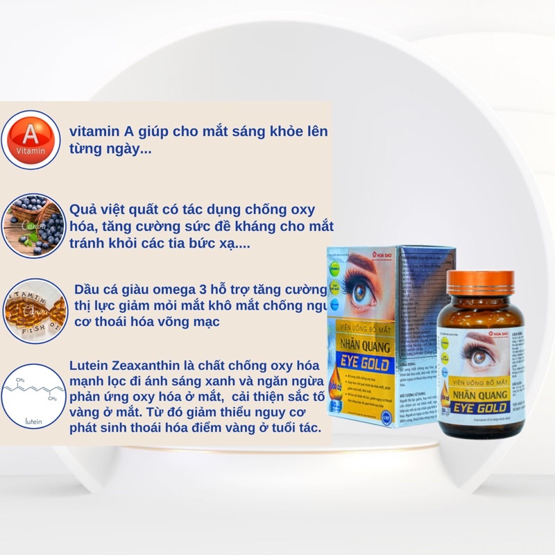 Viên Uống Bổ Mắt Nhãn Quang Eye Gold Giúp Tăng Thị Lực Giảm Mỏi Mắt Khô Mắt Chăm Sóc Sức Khoẻ Mắt