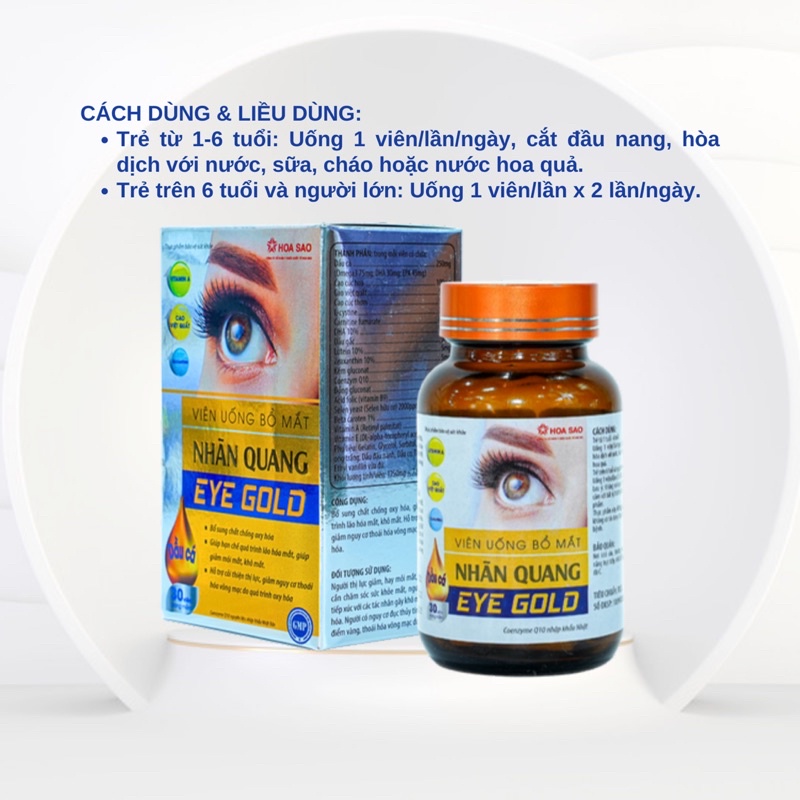 Viên Uống Bổ Mắt Nhãn Quang Eye Gold Giúp Tăng Thị Lực Giảm Mỏi Mắt Khô Mắt Chăm Sóc Sức Khoẻ Mắt